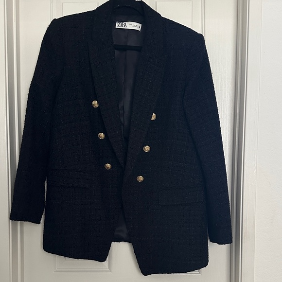 Zara Jackets & Blazers - Zara Black Tweed Double-Breasted Blazer with Gold Buttons